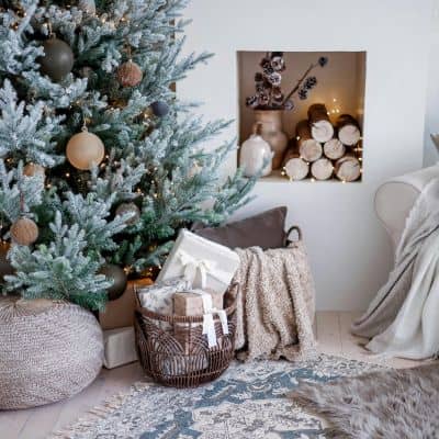 plaids et sapin de Noël tons naturels